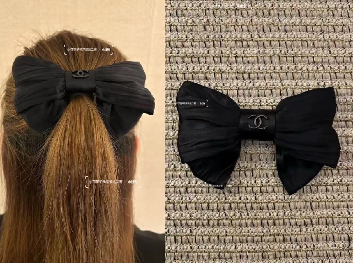 Chanel Black Satin Bow Hair Clip